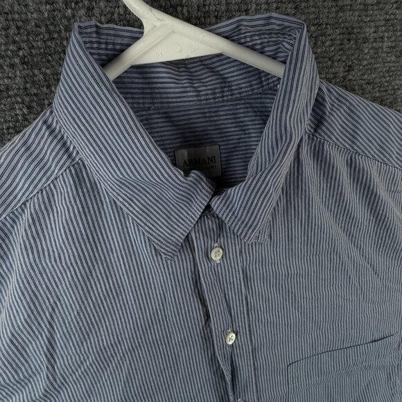 Armani Collezioni Button Up Shirt Men Long Sleeve Striped Blue Size 16 Cotton - Picture 7 of 16